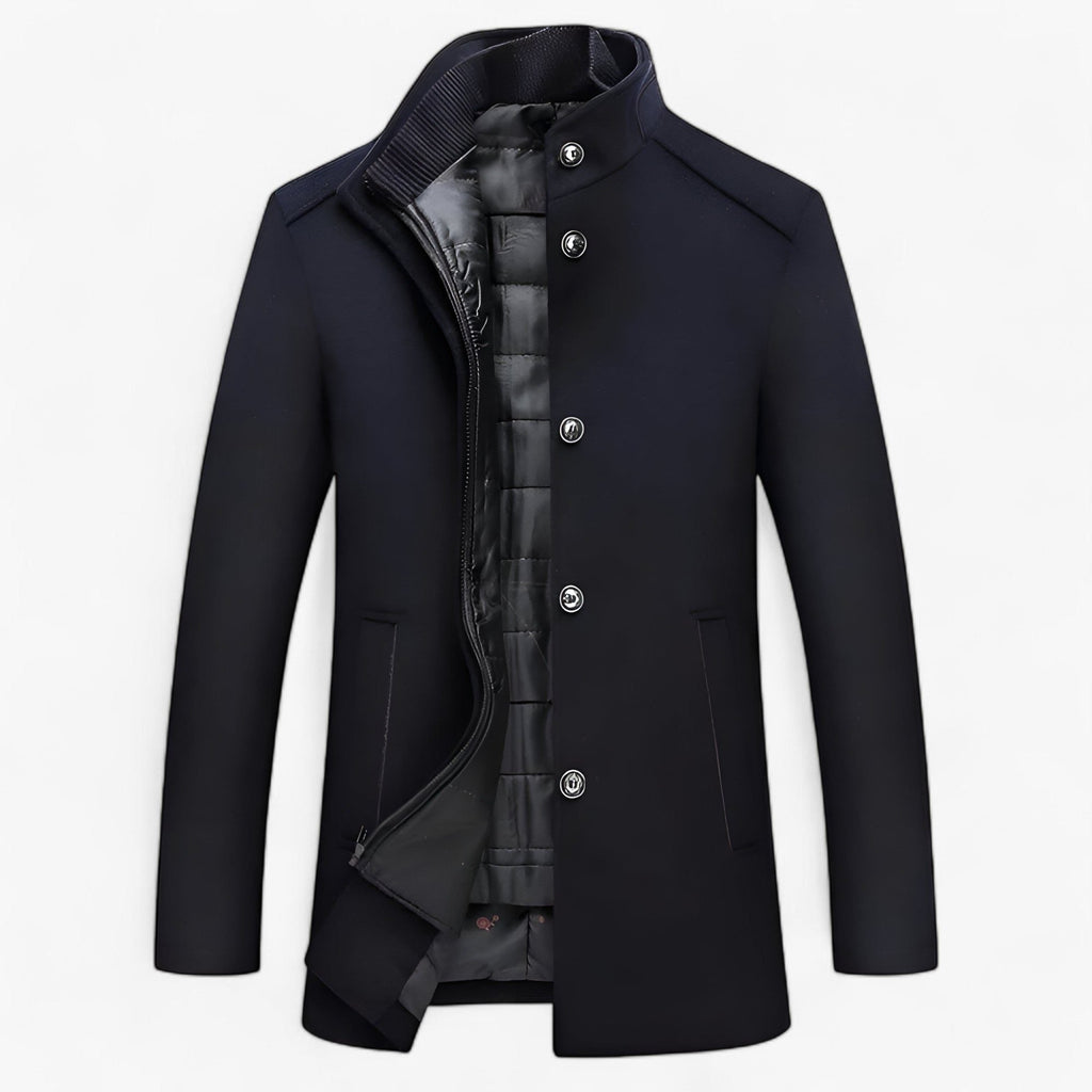 Men's wool-blend Stand-Collar Coat – Button-Front Winter Overcoat