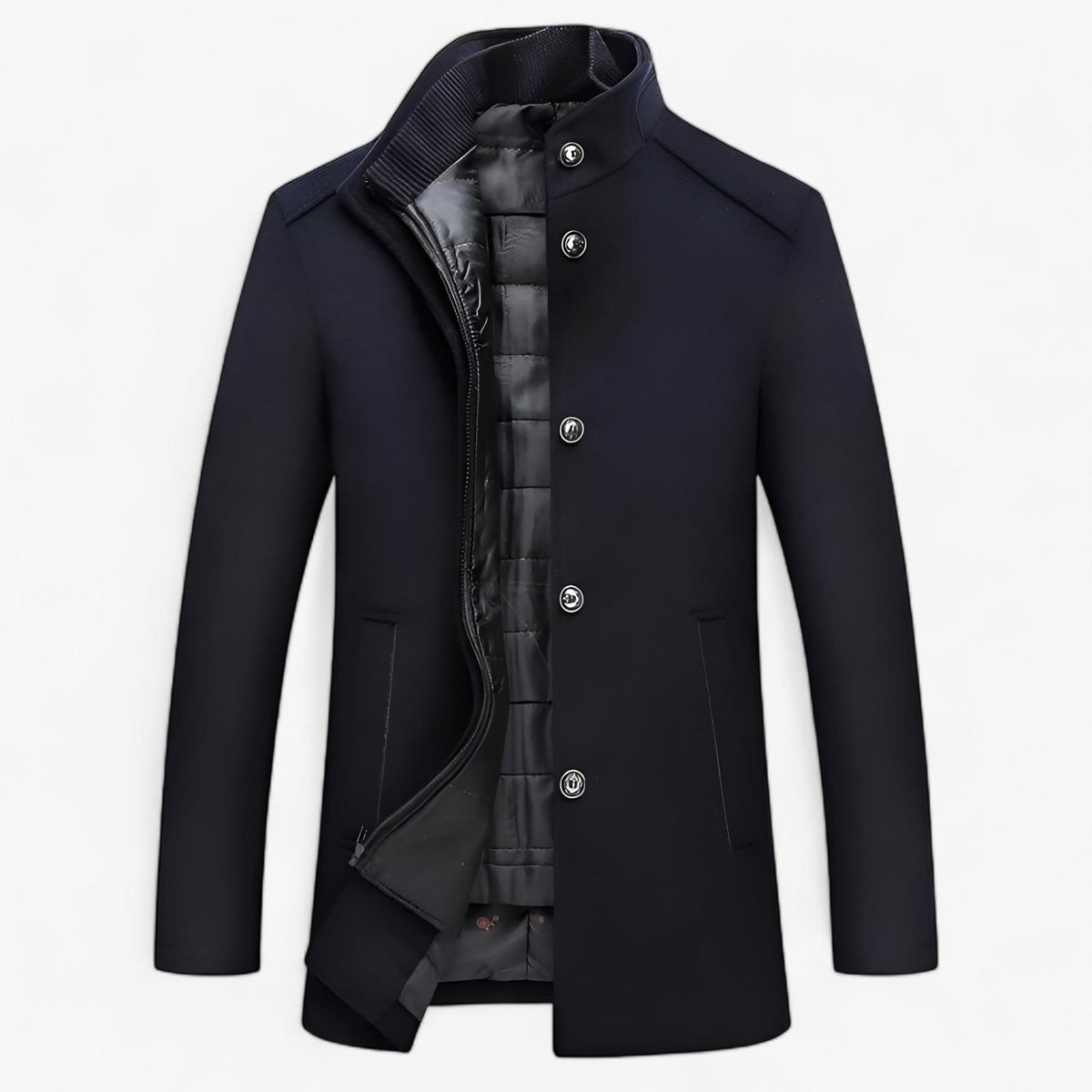 Men's wool-blend Stand-Collar Coat – Button-Front Winter Overcoat