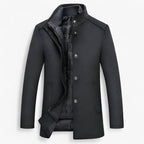 Men's wool-blend Stand-Collar Coat – Button-Front Winter Overcoat