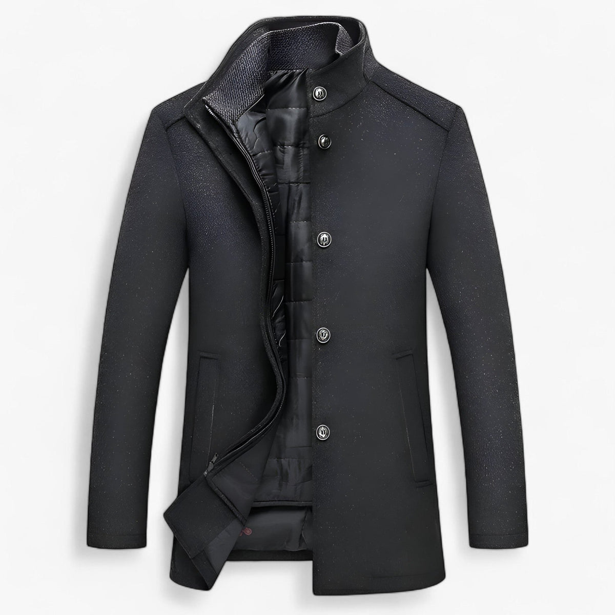Men's wool-blend Stand-Collar Coat – Button-Front Winter Overcoat