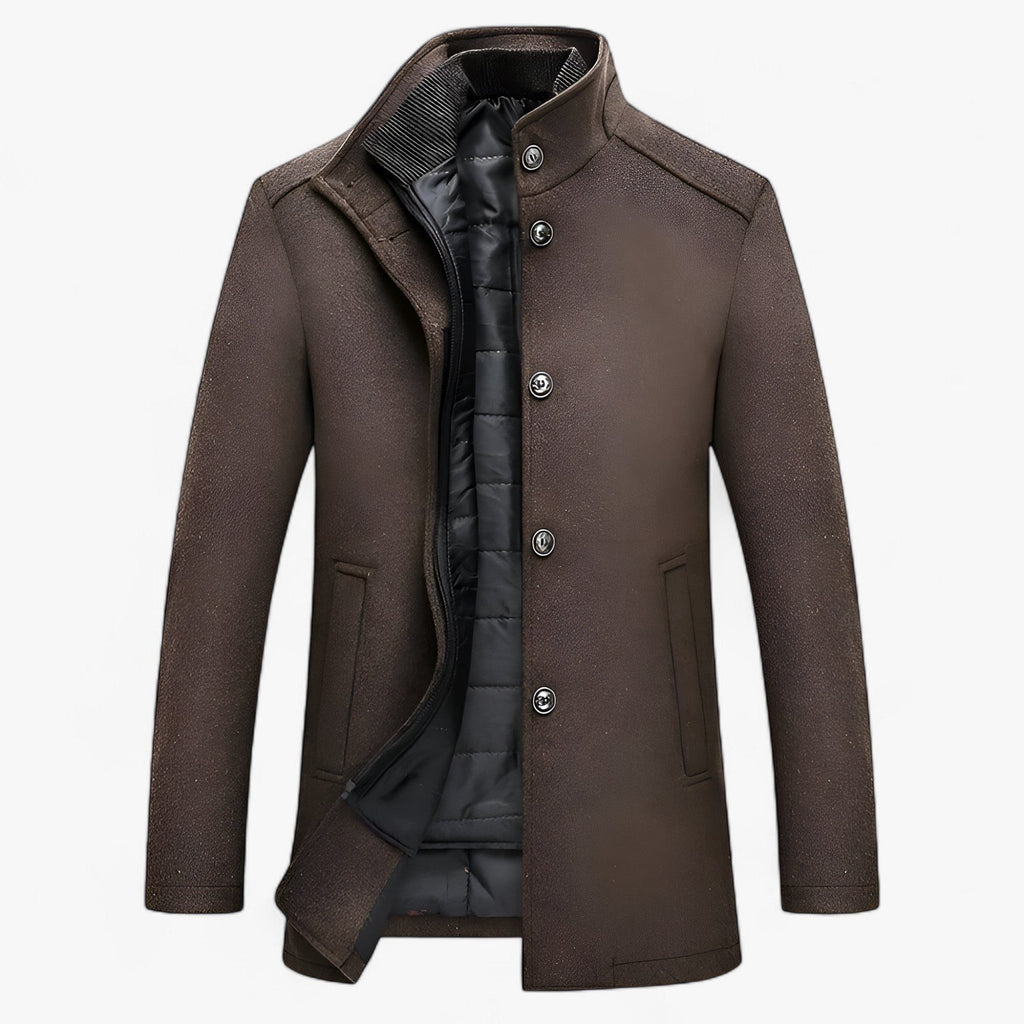 Men's wool-blend Stand-Collar Coat – Button-Front Winter Overcoat