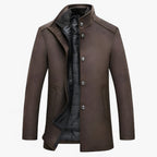 Men's wool-blend Stand-Collar Coat – Button-Front Winter Overcoat