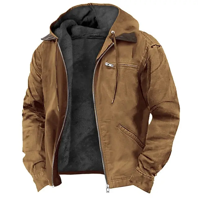 Men's Lined Hooded Winter Jacket – Adjustable Hood